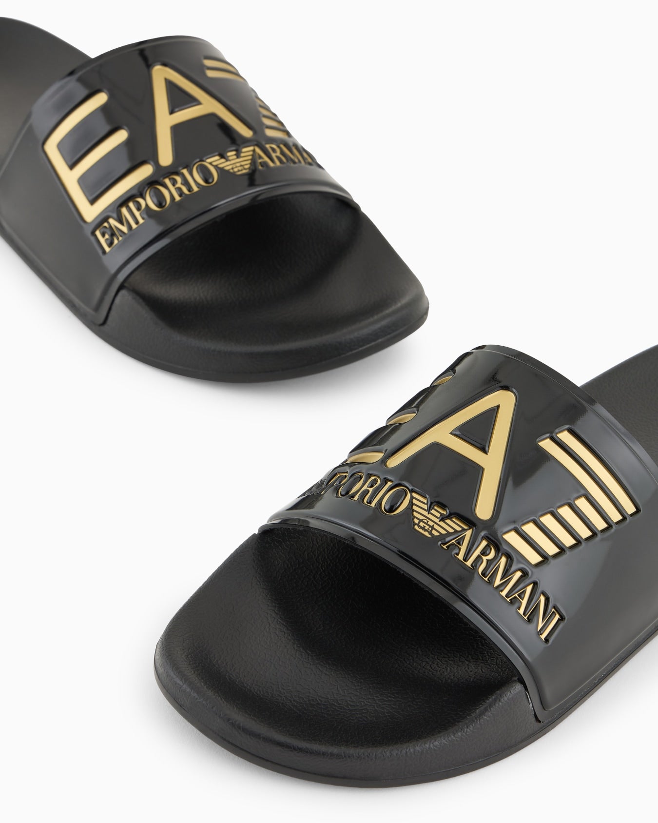 EA7 - Slides in gomma antiscivolo con maxi fascia e logo NERO/ORO