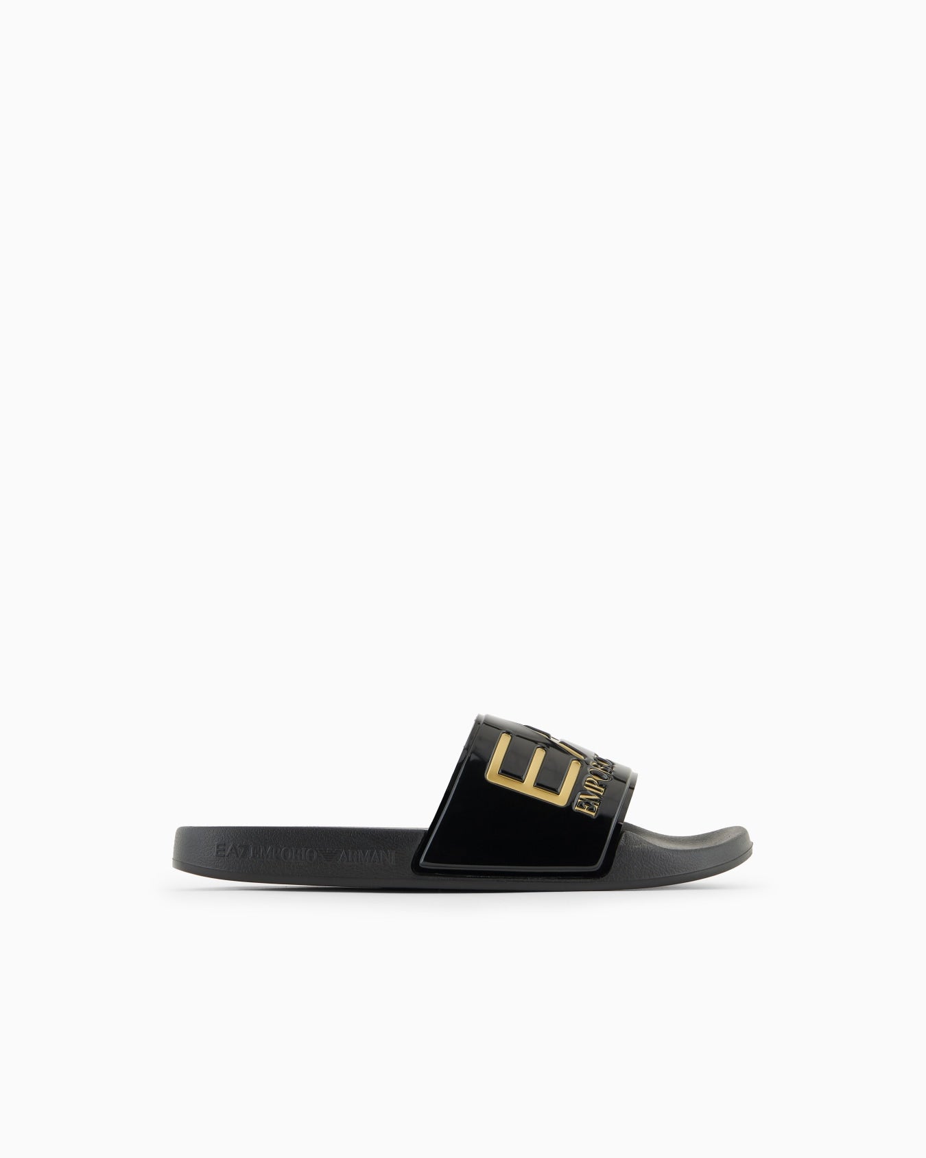 EA7 - Slides in gomma antiscivolo con maxi fascia e logo NERO/ORO