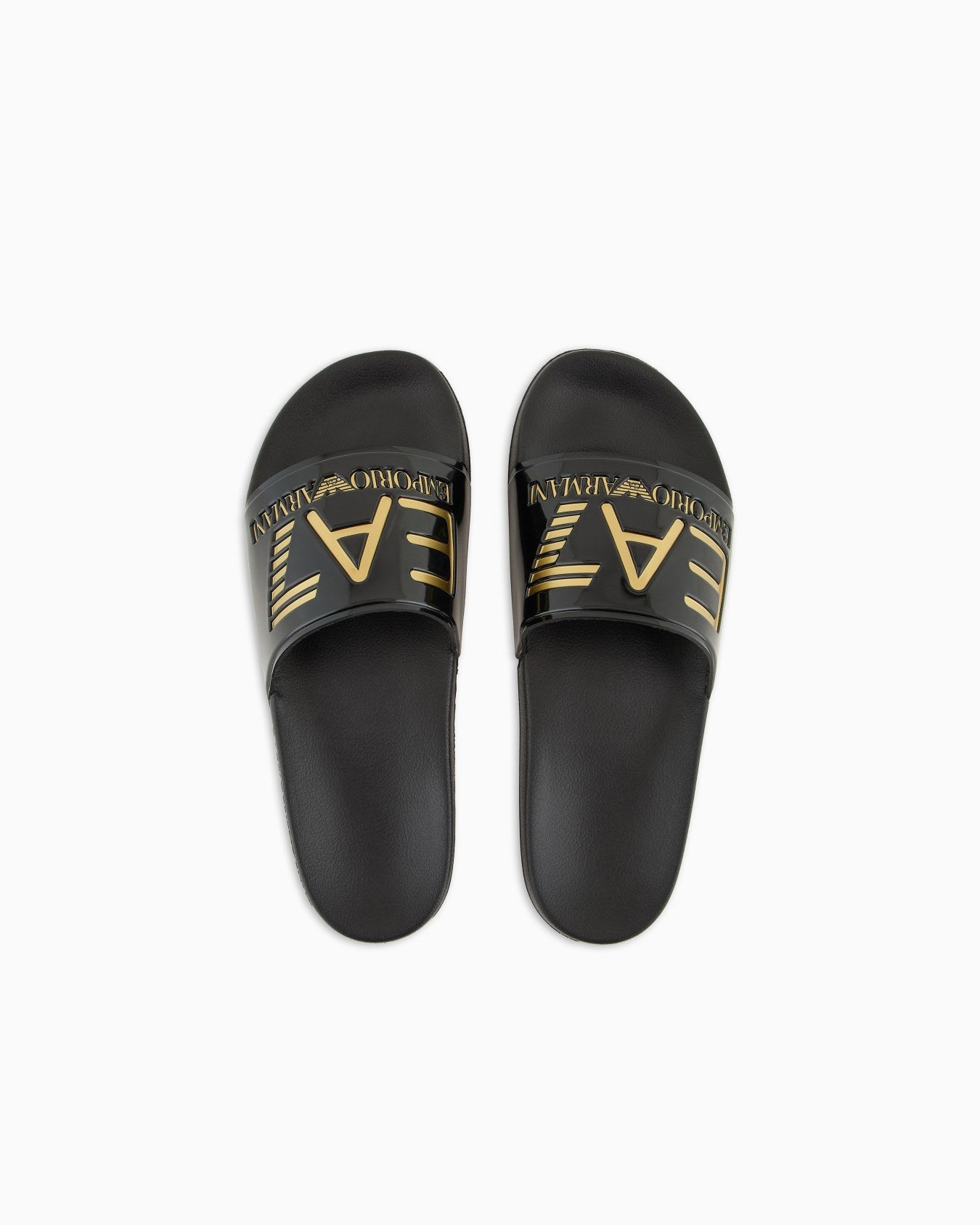 EA7 - Slides in gomma antiscivolo con maxi fascia e logo NERO/ORO